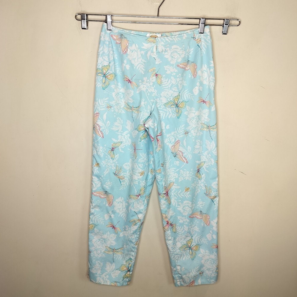 Talbots Butterfly Dragonfly Floral Cotton Ankle Pants High Waist